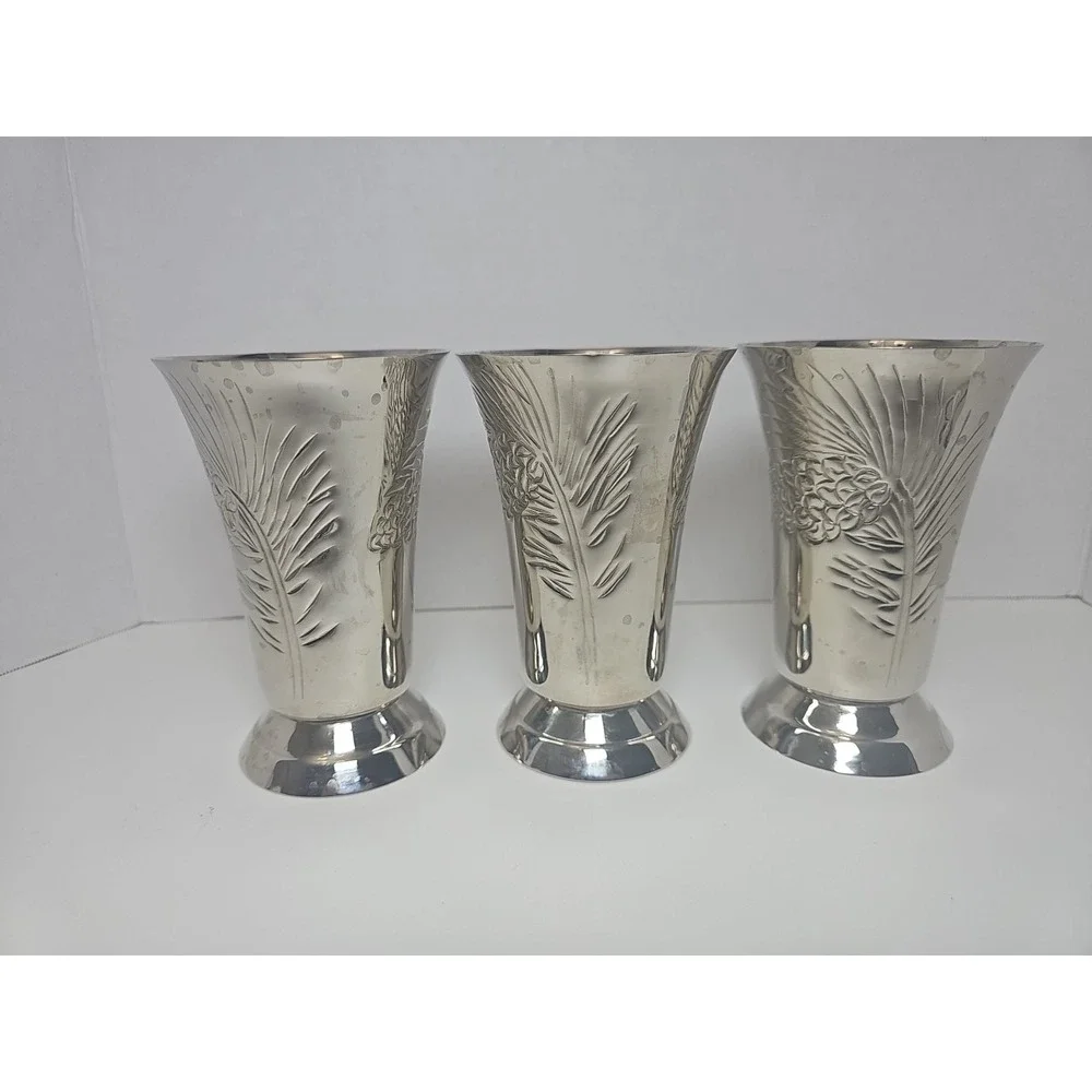 Set of 3 Vintage Hallmark‎ Table Vases Embossed Pine Cones Silver
